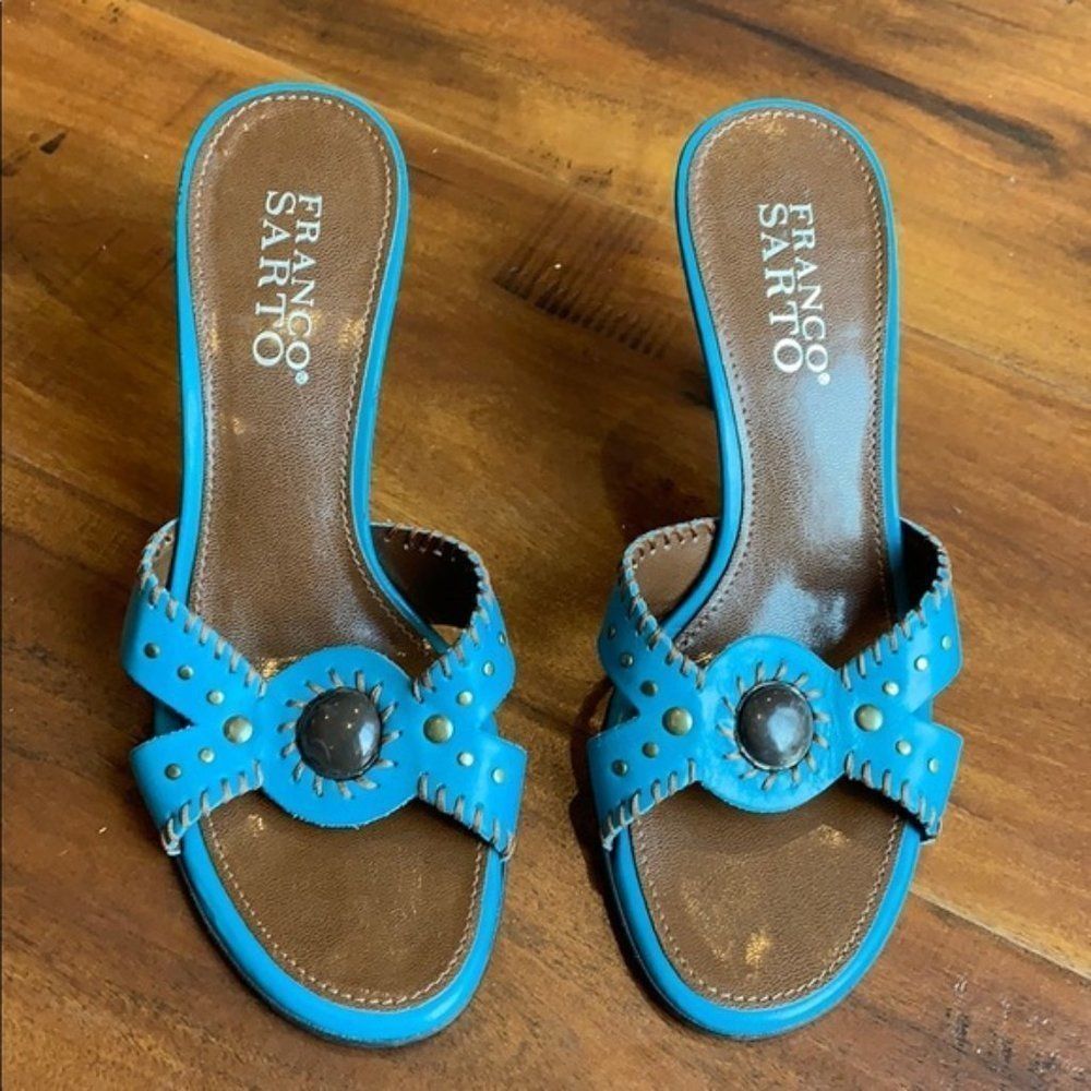Franco Sarto Teal Studded Slide Heels
